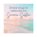 Image shows a calming, pastel beach scene, with blue seas and a blue / pink sunset. The text on the image reads "Simple ways to celebrate the Summer Solstice"