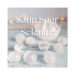 Image shows a collection of small Satin Spar Selenite spheres on a vintage blue wooden table. The text overlay reads "Satin Spar or Selenite? Which is which and how can you tell?"